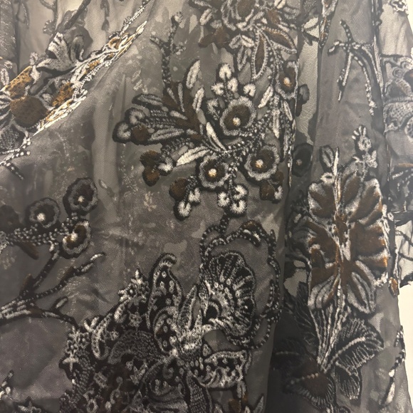 Janice Black Velvet Burnout Floral Pattern on Chiffon Open Kimono Duster - Picture 4 of 7